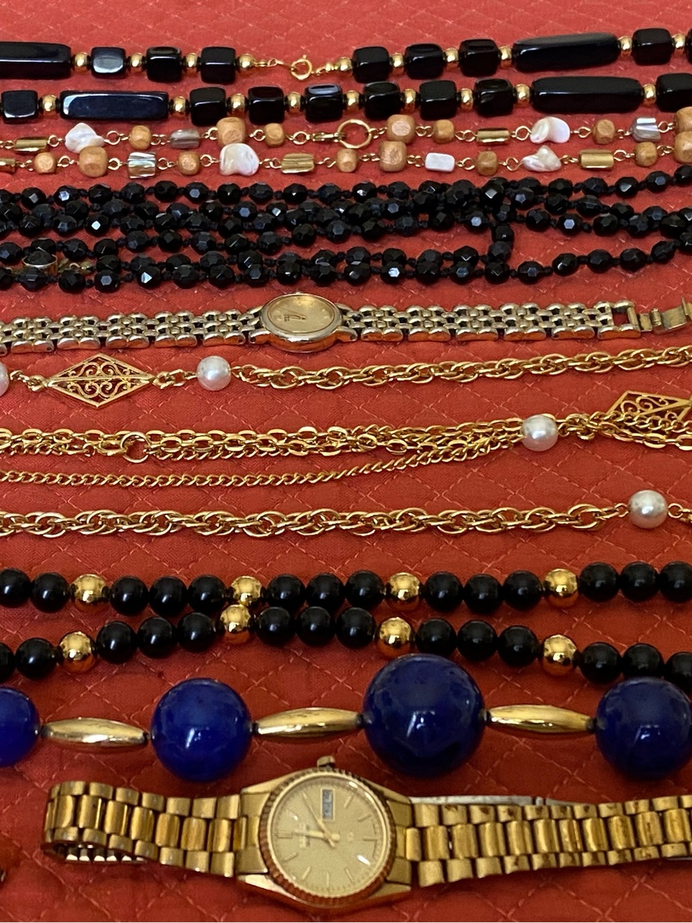 Gold-Tone watches, black & gold necklaces, pins - Women Jewelry 10 items